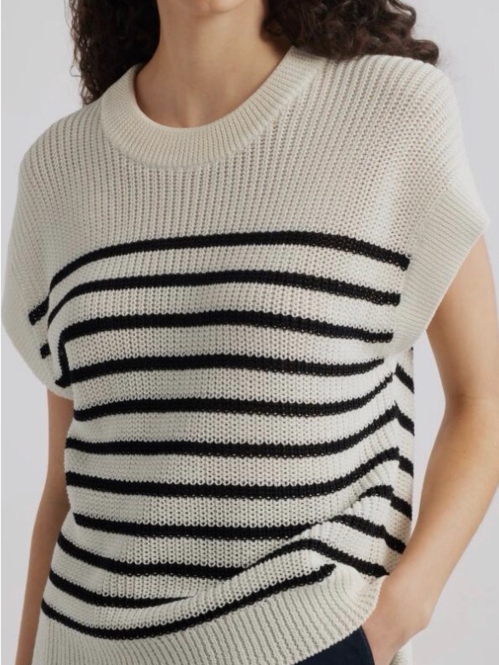 Nordstrom Pullover Crewneck Knit Sweater Vest White Black Large L